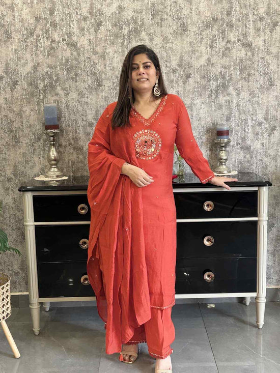 chanderi-hand-embroidered-straight-fit-suit-set-rust-1