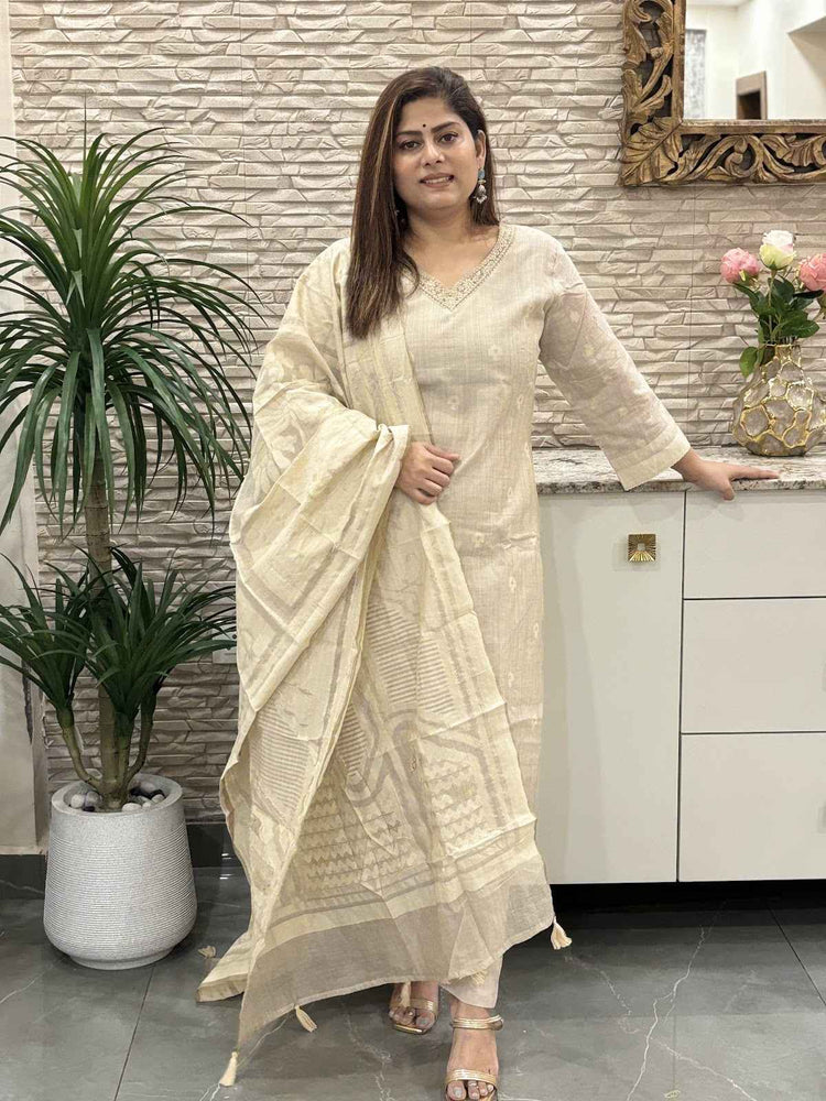 chanderi-jamdani-weave-straight-fit-suit-set-with-cotton-lining-cotton-pants-beige-1