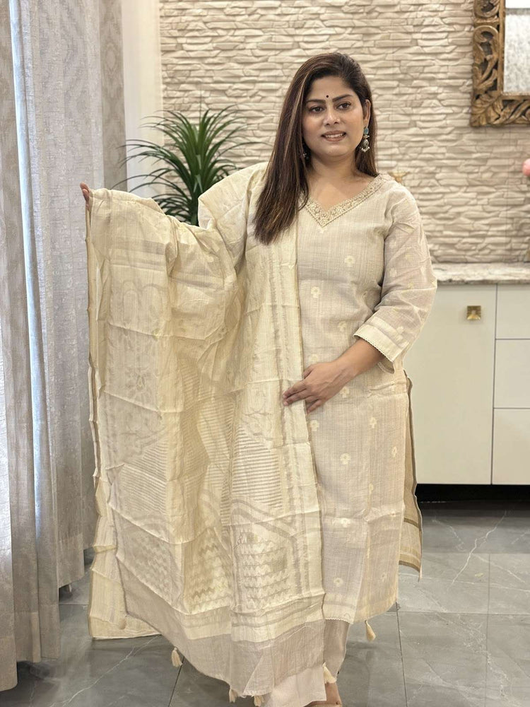 chanderi-jamdani-weave-straight-fit-suit-set-with-cotton-lining-cotton-pants-beige-2