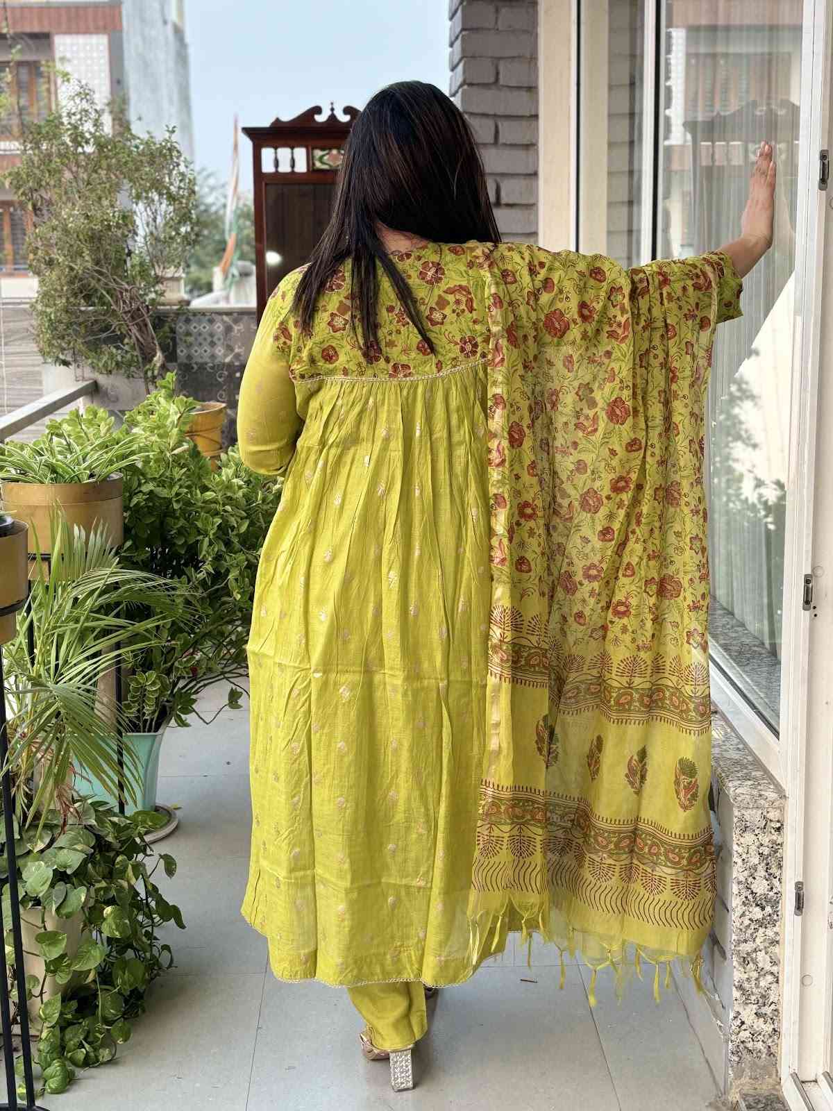 chanderi-patch-work-zari-embroidered-a-line-suit-set-green-4