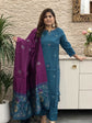 chanderi-silk-jamdani-weaving-straight-fit-suit-set-with-mul-cotton-lining-peacock-blue-1