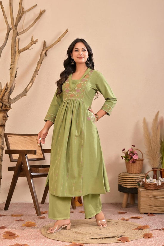 cotton-flex-a-line-cross-stitch-embroidered-pant-set-with-pockets-green-1
