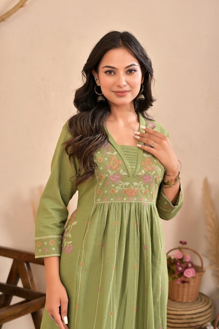 cotton-flex-a-line-cross-stitch-embroidered-pant-set-with-pockets-green-3