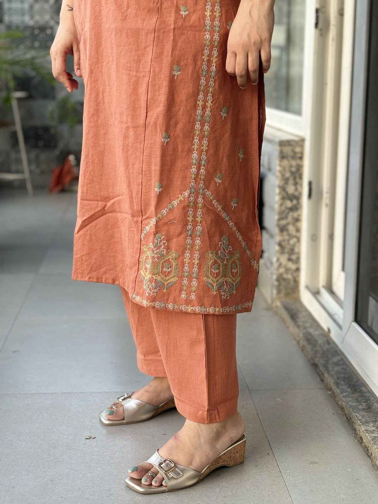 cotton-flex-embroidered-pant-set-rust-4