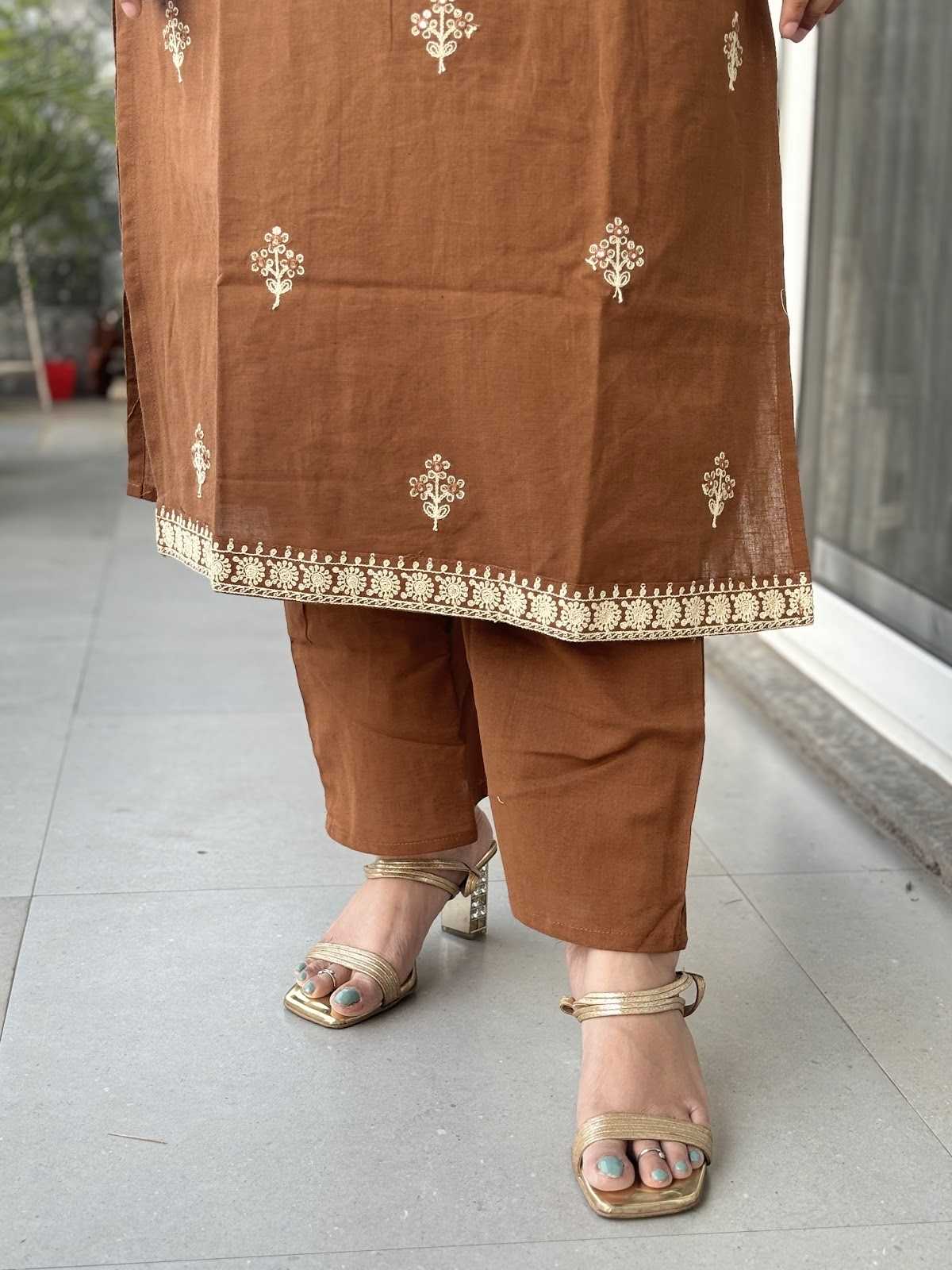 cotton-flex-embroidered-straight-fit-pant-set-brown-4