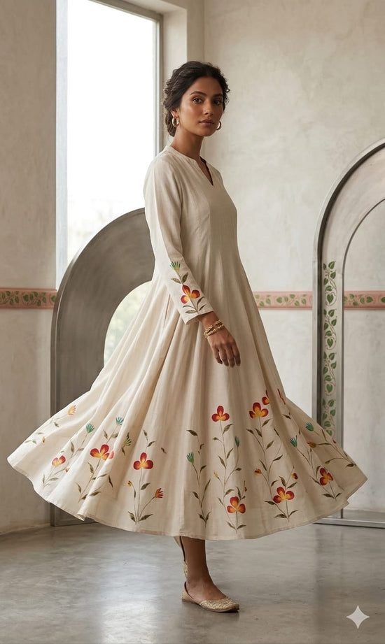cotton-flex-hand-brush-paint-shoulder-kali-dress-with-pockets-yellow-1