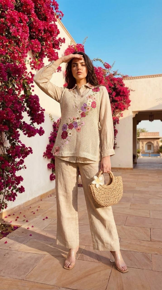 cotton-jute-co-ord-set-with-embroidered-3d-flowers-beige-1