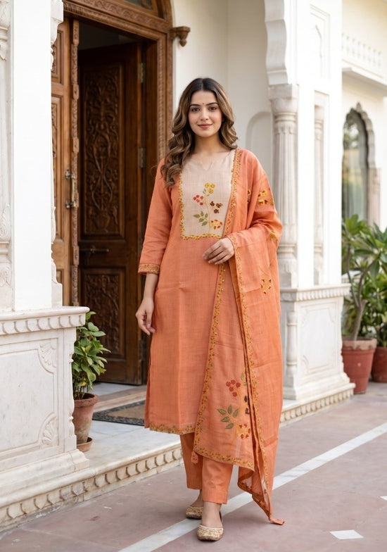 cotton-linen-hand-embroidered-straight-fit-suit-set-with-mul-cotton-lining-peach-1