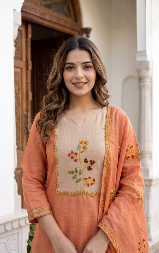 cotton-linen-hand-embroidered-straight-fit-suit-set-with-mul-cotton-lining-peach-2