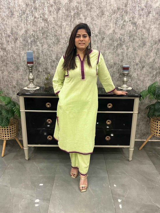 cotton-slub-lace-panelled-pant-set-green-1
