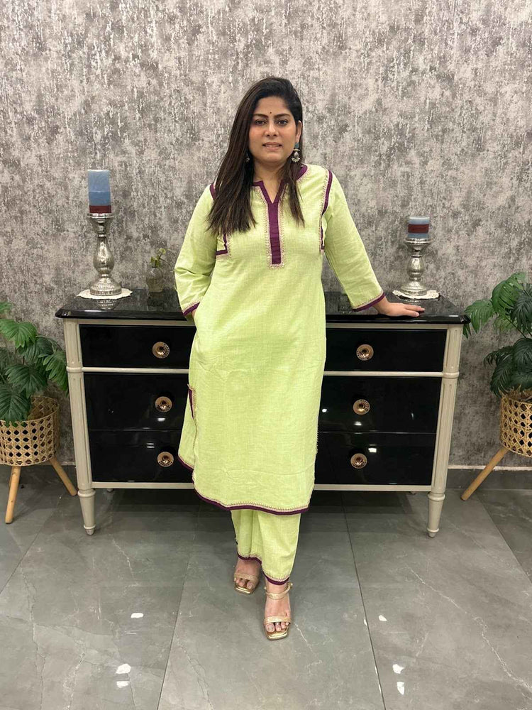 cotton-slub-lace-panelled-pant-set-green-1