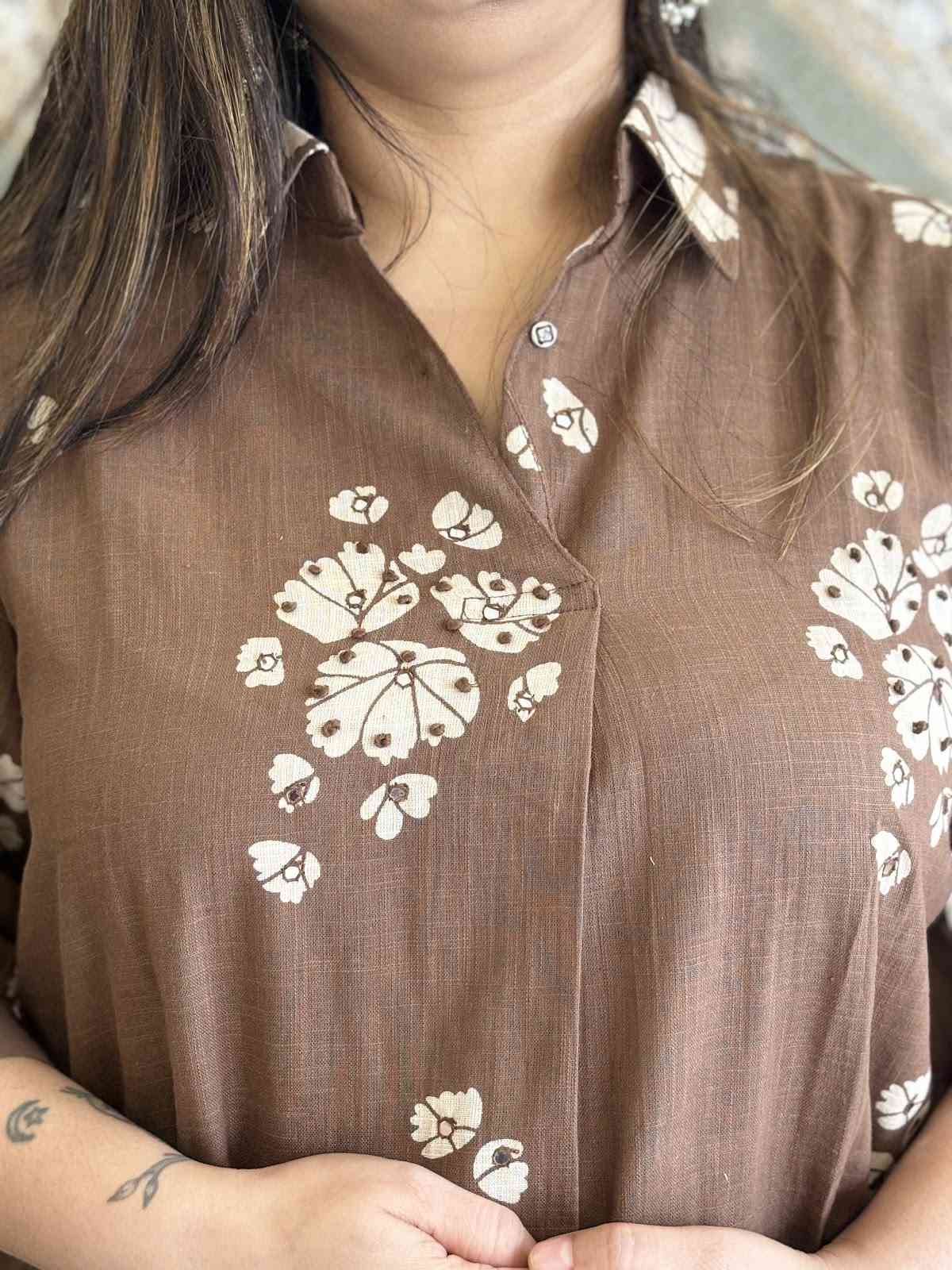 cotton-slub-pant-set-with-knot-work-mirror-work-brown-2