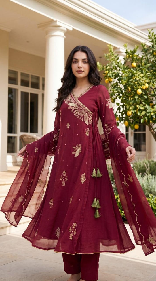 crush-cotton-angrakha-style-embroidered-a-line-suit-set-paired-with-organza-embroidered-dupatta-maroon-1