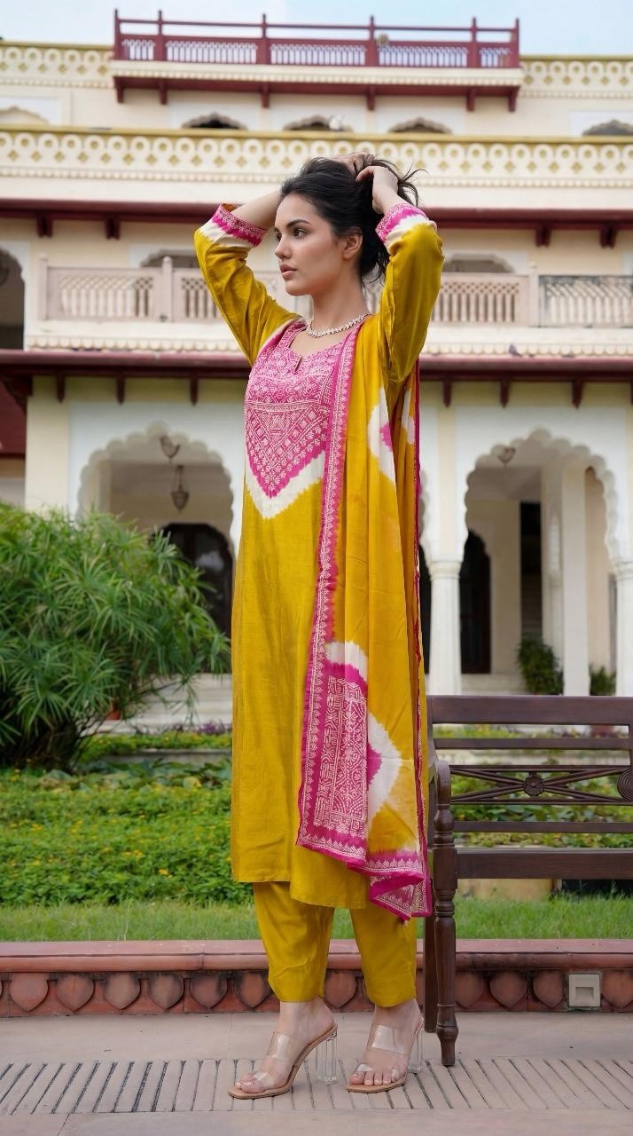 gajji-silk-shibori-print-suit-set-paired-with-shibori-print-organza-dupatta-mustard-4