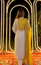 Pure Tissue A-line Embroidered Suit Set With Mul Cotton Lining in Beige