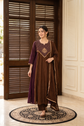 Pure Banaras Mul Chanderi Hand Embroidered A-line Suit Set With Mul Cotton Lining Paired With Mul Chanderi Dupatta in Brown