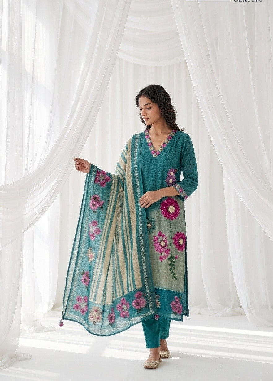 linen-chanderi-katha-knot-work-embroidered-straight-fit-suit-set-bluish-green-1
