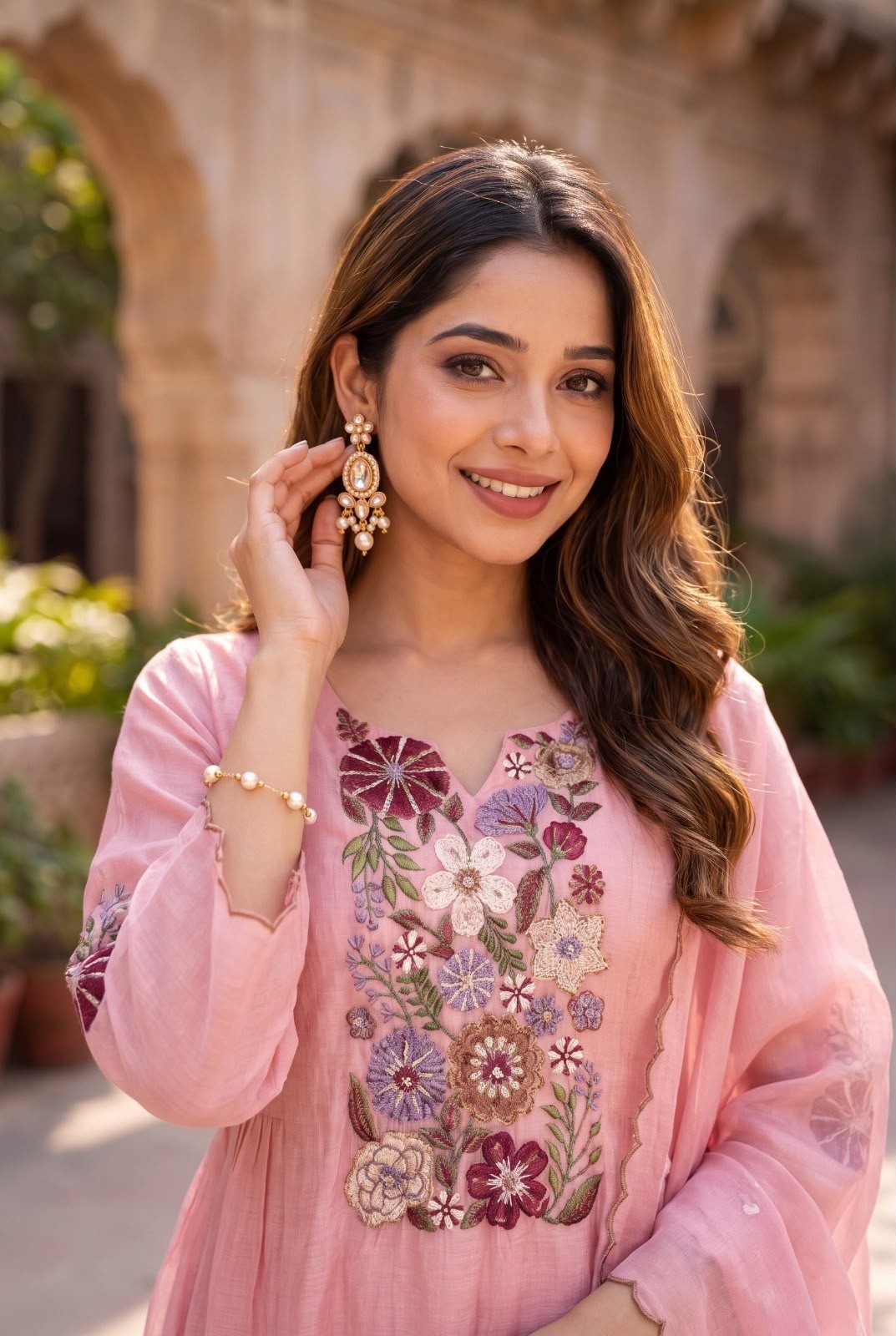 mul-chanderi-aa-line-embroidered-suit-set-with-side-gathers-mul-cotton-lining-pink-3