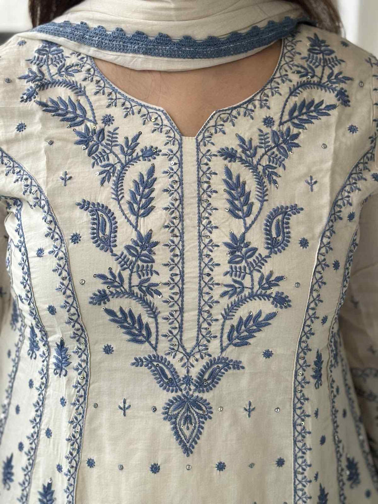 mul-chanderi-chikankari-a-line-suit-set-with-cotton-embroidered-pants-ivory-and-blue-2