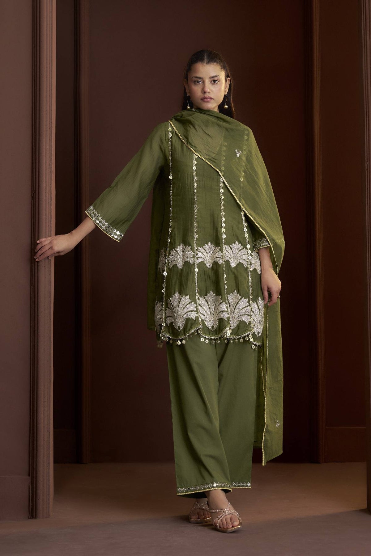 mul-chanderi-short-kurta-embroidered-anarkali-with-coin-tassels-mehendi-green-1