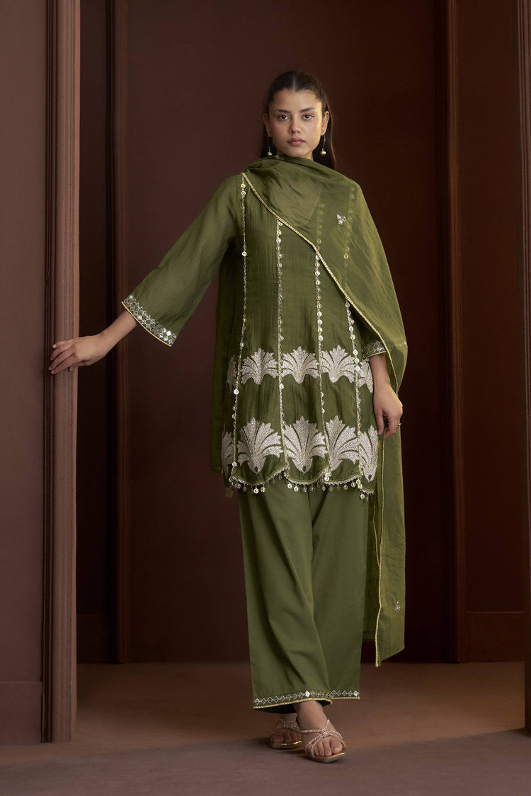mul-chanderi-short-kurta-embroidered-anarkali-with-coin-tassels-mehendi-green-1