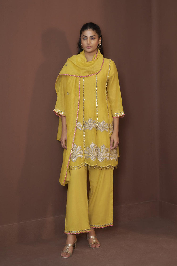 mul-chanderi-short-kurta-embroidered-anarkali-with-coin-tassels-yellow-2