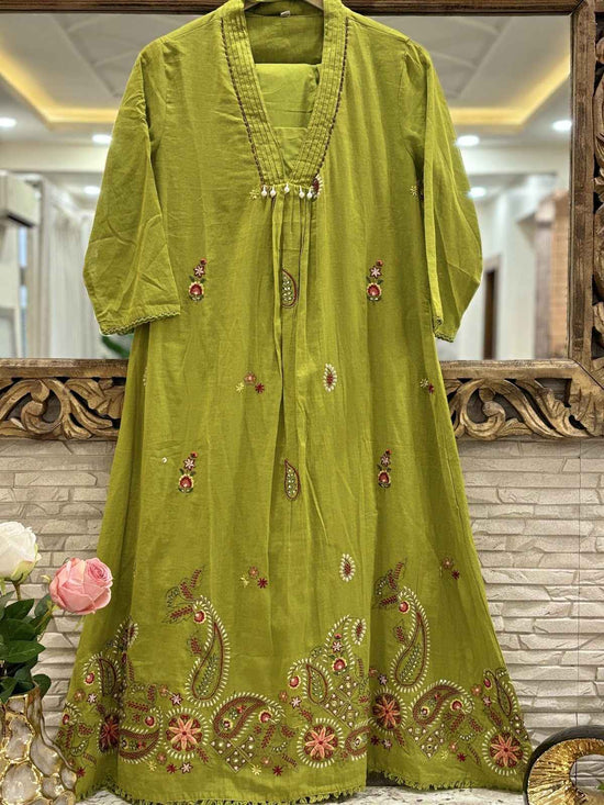 mul-cotton-a-line-embroidered-suit-set-with-mul-cotton-embroidered-dupatta-mehendi-green-1