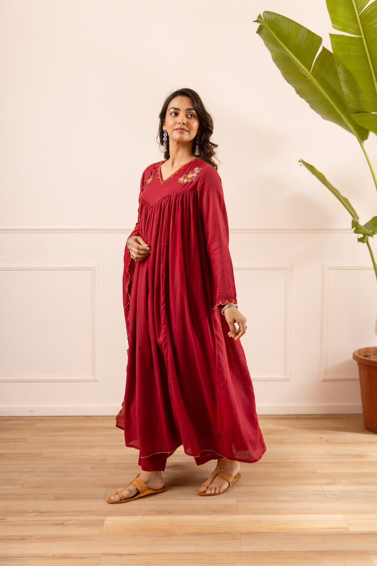 mul-kota-cotton-a-line-embroidered-suit-set-with-gathers-lining-maroon-5