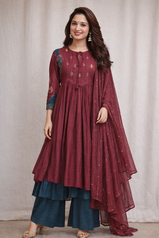muslin-silk-layered-a-line-suit-set-with-applique-work-embroidery-maroon-1