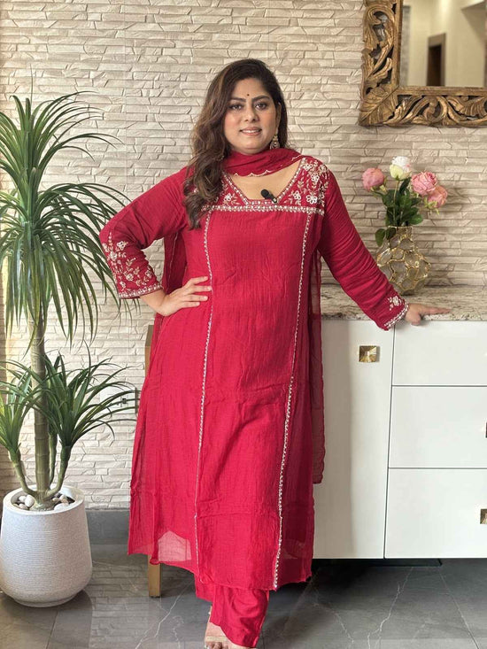 premium-banaras-mul-chanderi-a-line-hand-embroidered-suit-set-paired-with-organza-dupatta-maroon-1