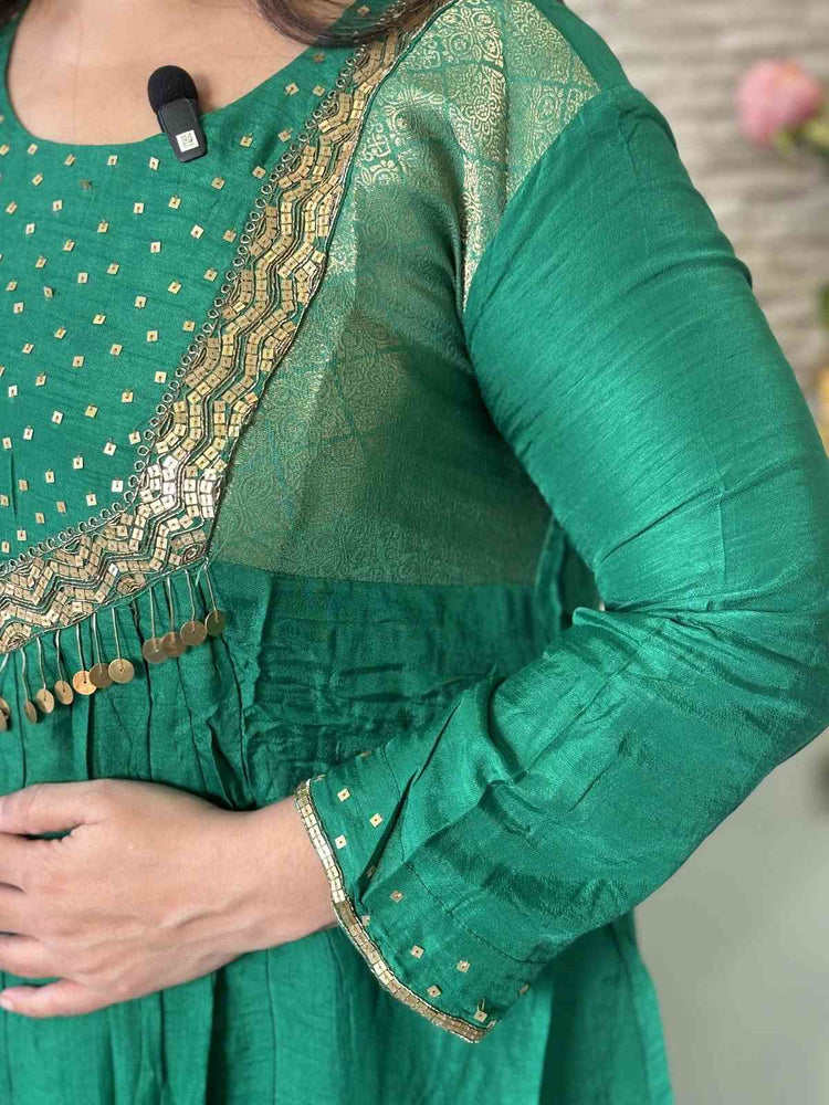 premium-banaras-mul-chanderi-a-line-hand-embroidered-suit-set-with-brocade-patches-paired-with-tissue-dupatta-green-3