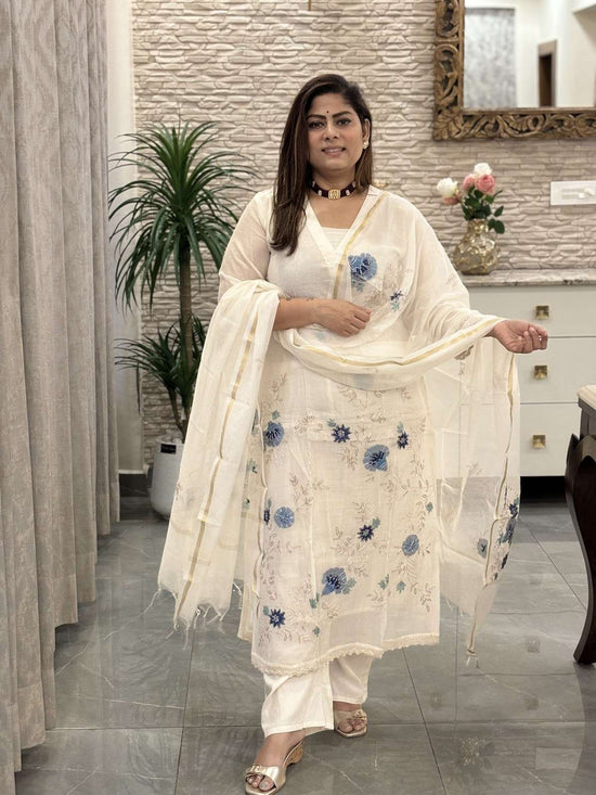 premium-banaras-mul-chanderi-applique-zari-embroidered-a-line-suit-set-paired-with-applique-work-mul-chanderi-dupatta-off-white-and-blue-1