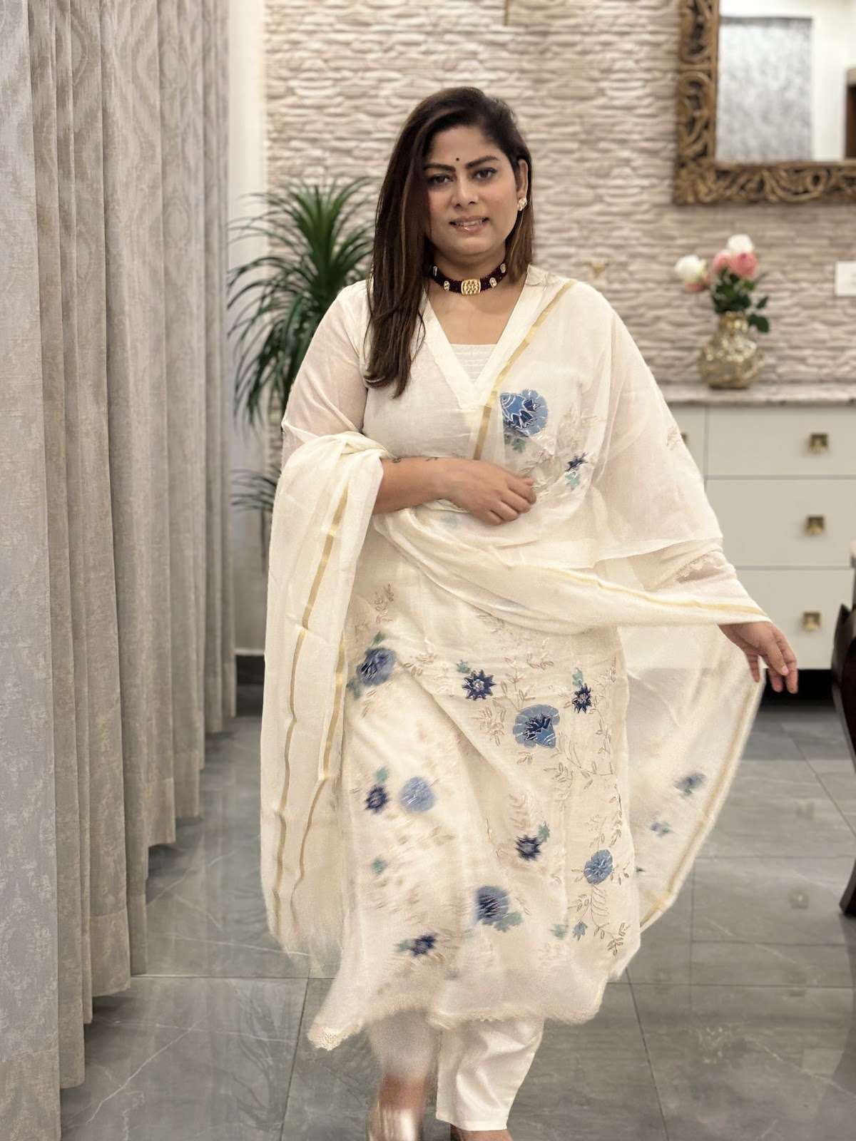 premium-banaras-mul-chanderi-applique-zari-embroidered-a-line-suit-set-paired-with-applique-work-mul-chanderi-dupatta-off-white-and-blue-2