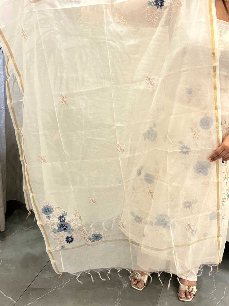 premium-banaras-mul-chanderi-applique-zari-embroidered-a-line-suit-set-paired-with-applique-work-mul-chanderi-dupatta-off-white-and-blue-4