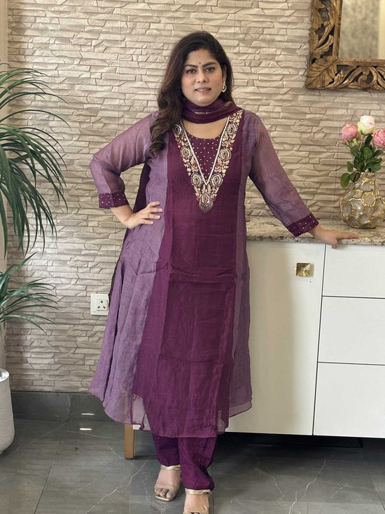 premium-banaras-mul-chanderi-hand-embroidered-a-line-block-suit-set-with-mul-cotton-lining-purple-1