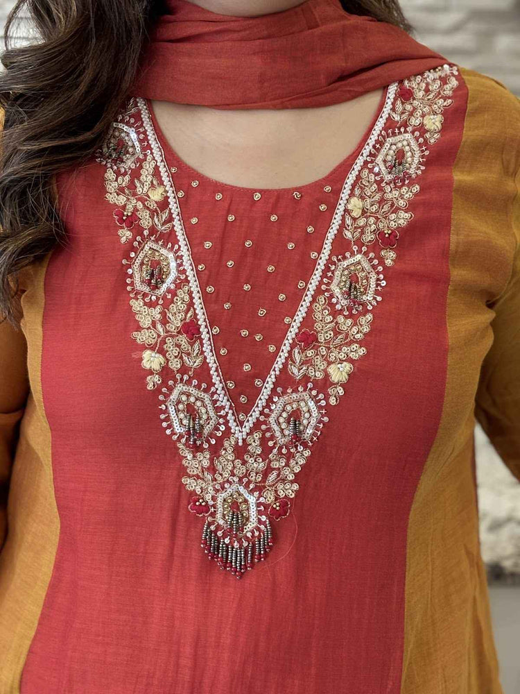 premium-banaras-mul-chanderi-hand-embroidered-a-line-block-suit-set-with-mul-cotton-lining-rust-2