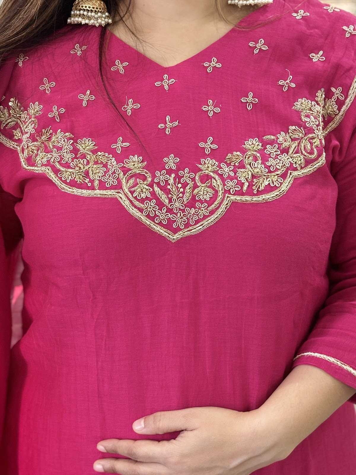 premium-banaras-mul-chanderi-hand-embroidered-a-line-suit-set-with-mul-cotton-lining-colour-rani-2
