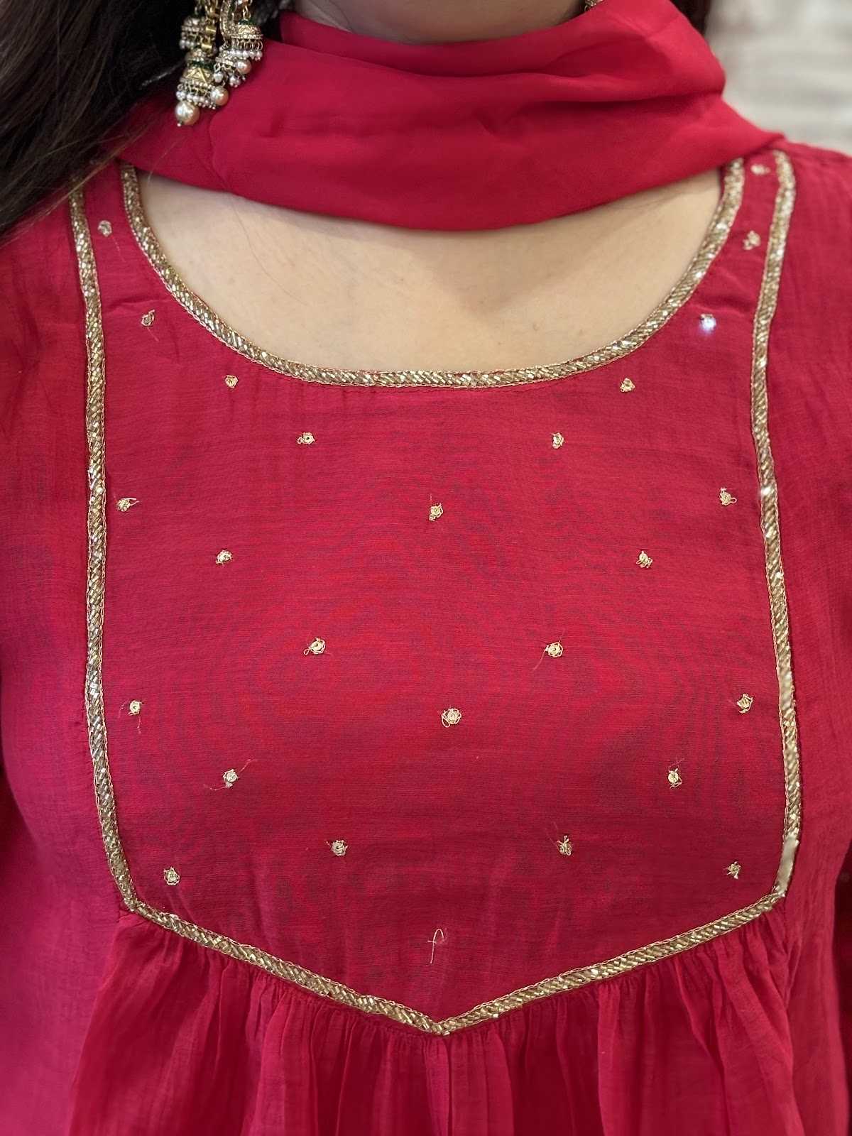 premium-banaras-mul-chanderi-hand-embroidered-a-line-suit-set-with-mul-cotton-lining-embroidered-pure-organza-dupatta-cherry-red-2