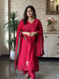 premium-banaras-mul-chanderi-hand-embroidered-a-line-suit-set-with-mul-cotton-lining-paired-with-organza-embroidered-dupatta-with-contrast-hacking-cheery-red-1
