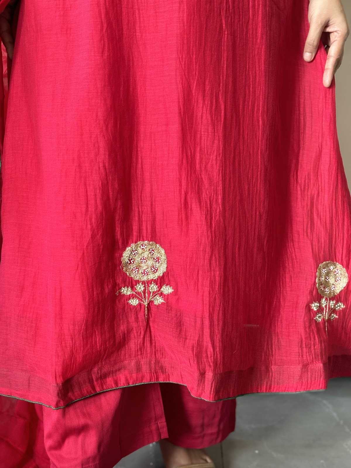 premium-banaras-mul-chanderi-hand-embroidered-a-line-suit-set-with-mul-cotton-lining-paired-with-organza-embroidered-dupatta-with-contrast-hacking-cheery-red-5