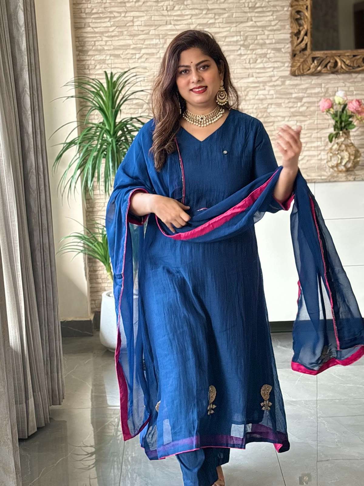 premium-banaras-mul-chanderi-hand-embroidered-a-line-suit-set-with-mul-cotton-lining-paired-with-organza-embroidered-dupatta-with-contrast-hacking-royal-blue-1