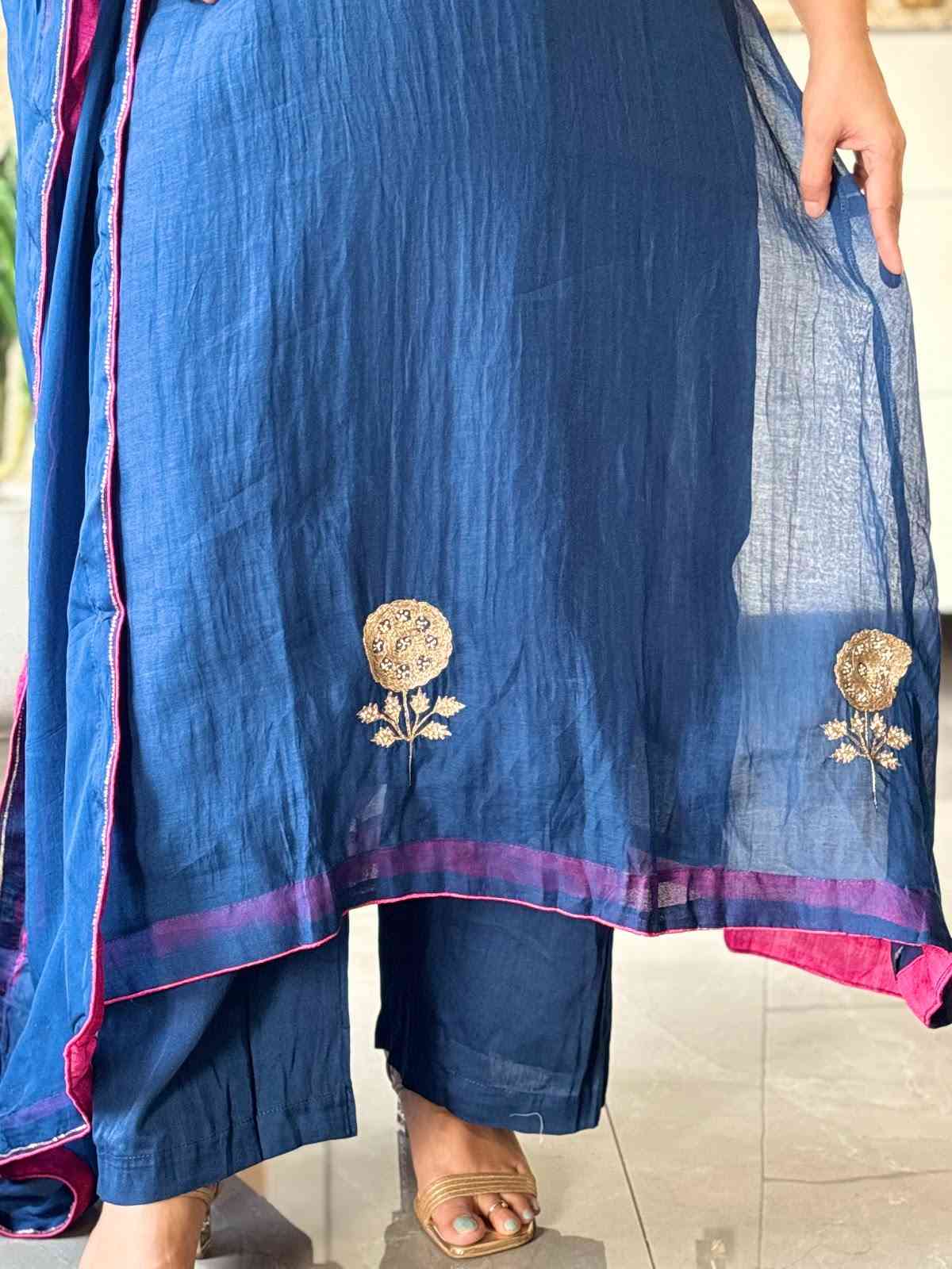 premium-banaras-mul-chanderi-hand-embroidered-a-line-suit-set-with-mul-cotton-lining-paired-with-organza-embroidered-dupatta-with-contrast-hacking-royal-blue-5
