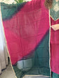 premium-banaras-mul-chanderi-hand-embroidered-suit-set-with-gathers-mul-cotton-lining-paired-with-organza-tie-dye-dupatta-bottle-green-and-rani-4