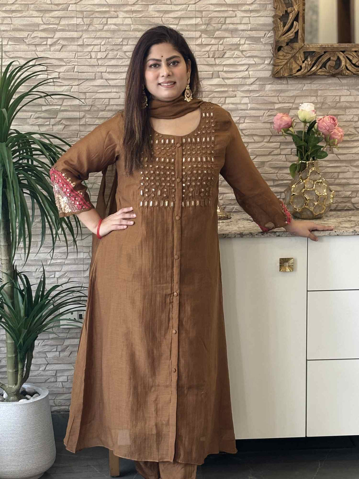 premium-banaras-mul-chanderi-mirror-work-hand-embroidered-a-line-suit-set-brown-1