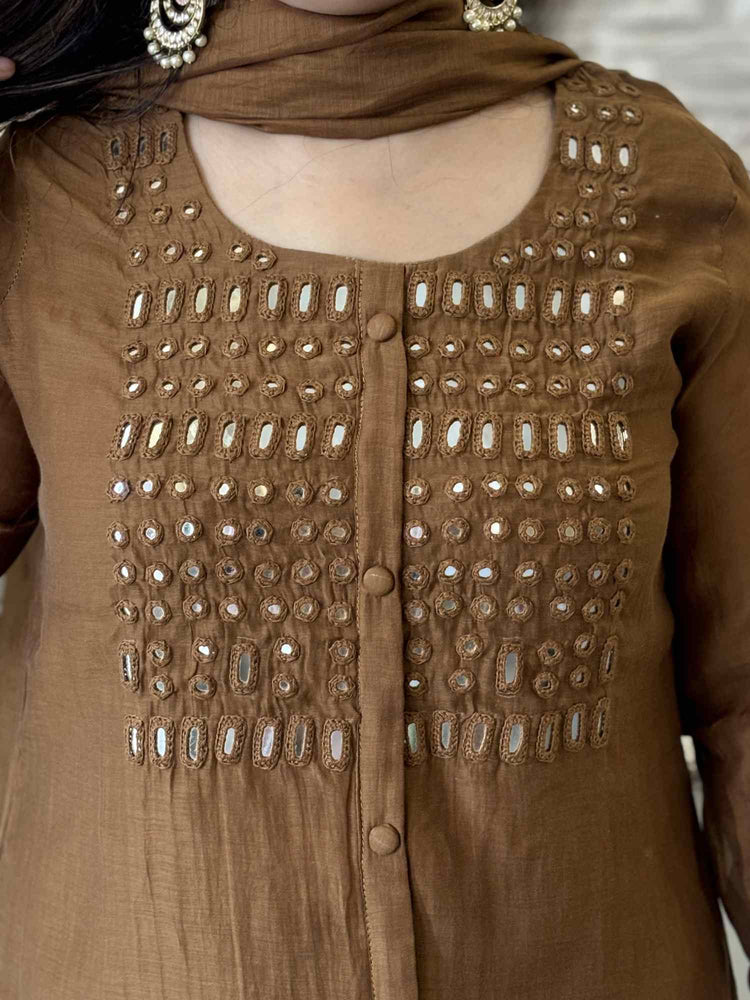 premium-banaras-mul-chanderi-mirror-work-hand-embroidered-a-line-suit-set-brown-2