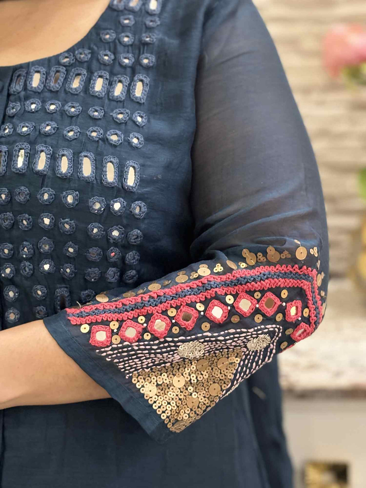 premium-banaras-mul-chanderi-mirror-work-hand-embroidered-a-line-suit-set-navy-blue-3