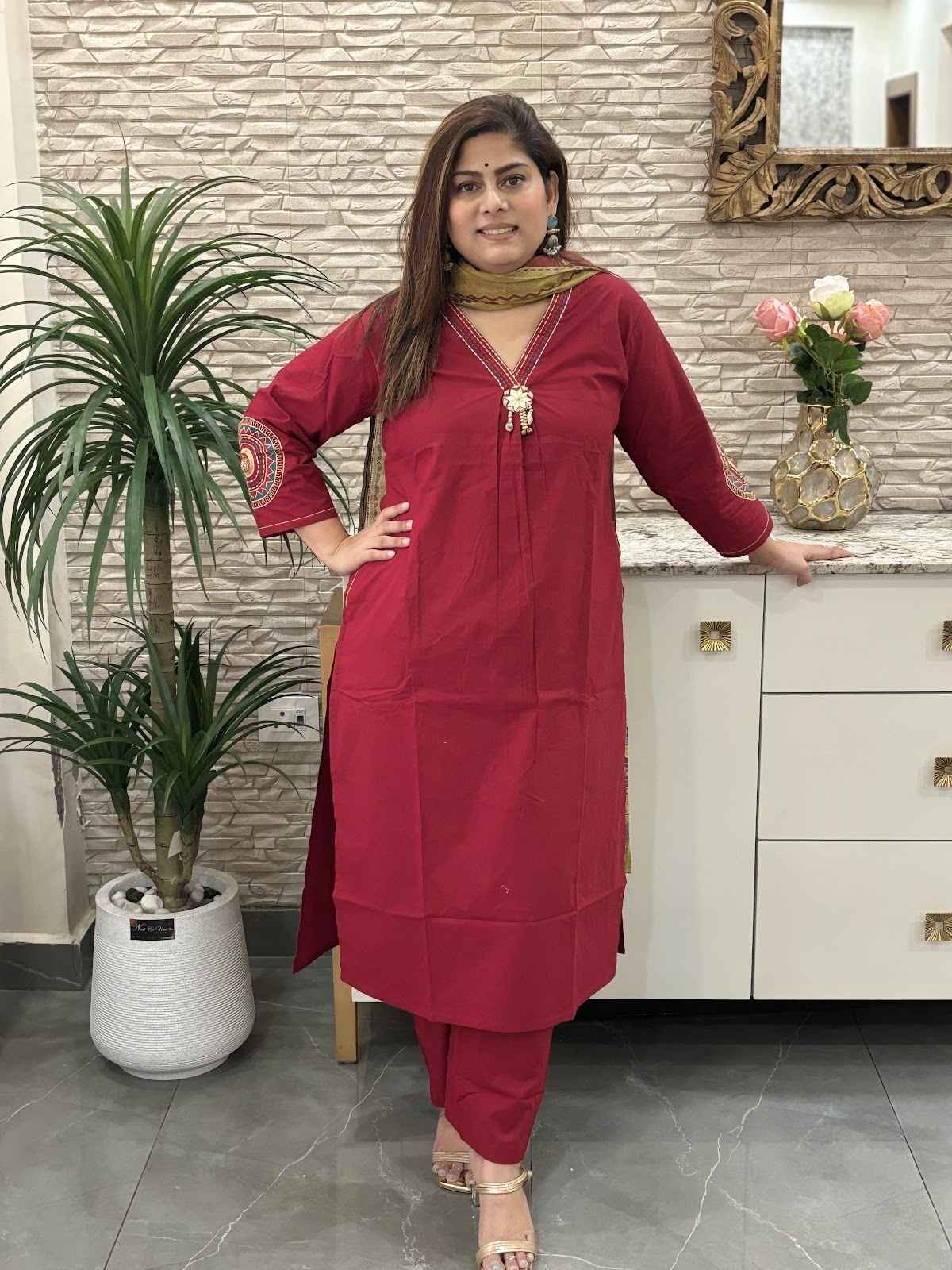 premium-cambric-cotton-a-line-embroidered-suit-set-with-pockets-paired-with-digital-print-mul-cotton-dupatta-cheery-red-1