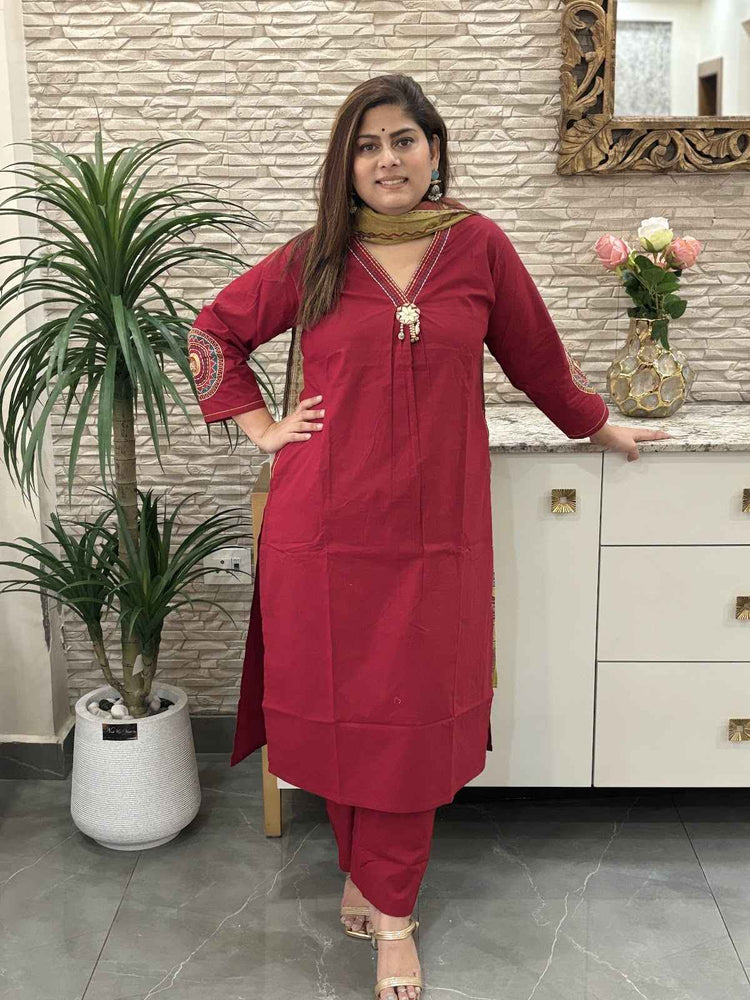 premium-cambric-cotton-a-line-embroidered-suit-set-with-pockets-paired-with-digital-print-mul-cotton-dupatta-cheery-red-1