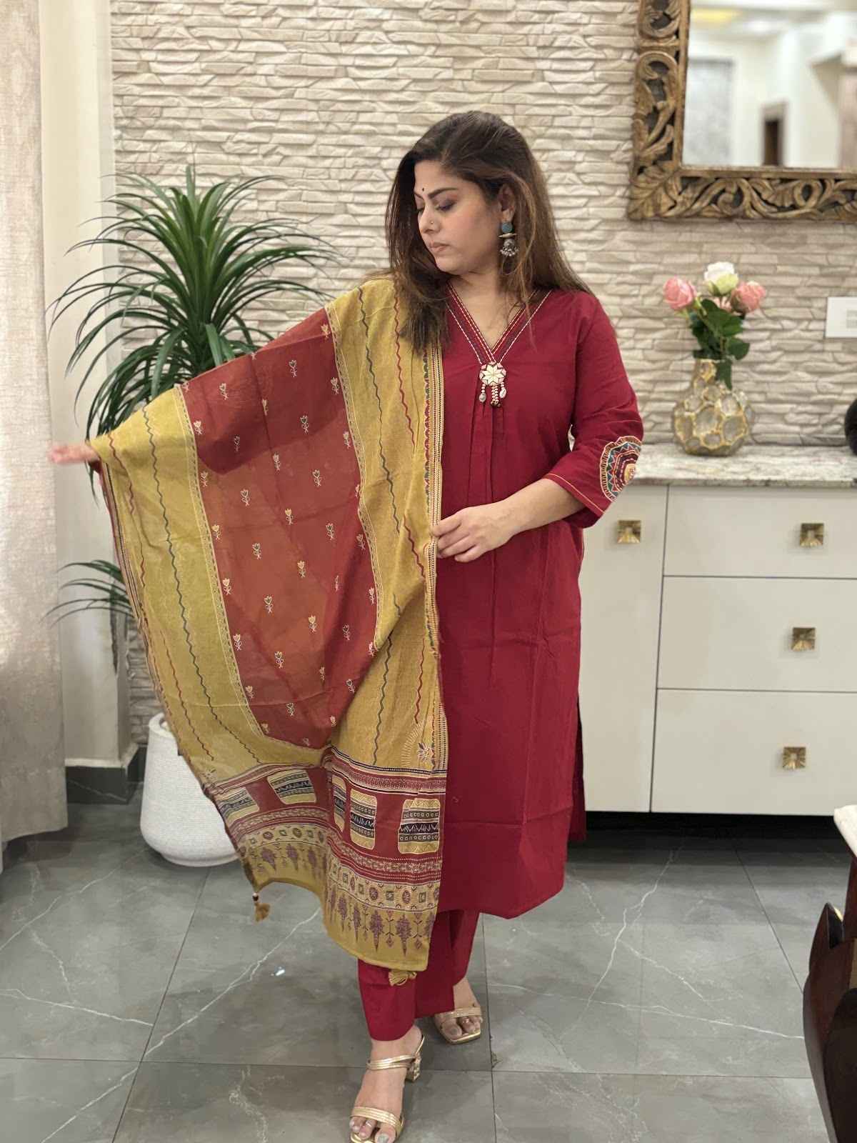 premium-cambric-cotton-a-line-embroidered-suit-set-with-pockets-paired-with-digital-print-mul-cotton-dupatta-cheery-red-5
