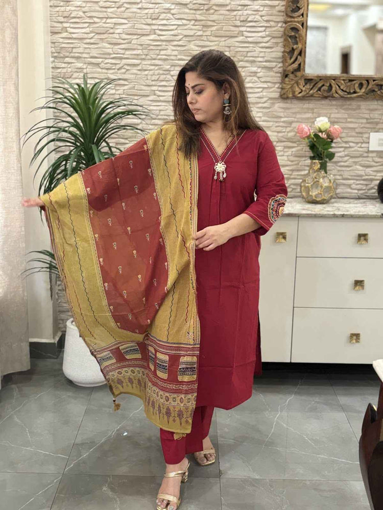 premium-cambric-cotton-a-line-embroidered-suit-set-with-pockets-paired-with-digital-print-mul-cotton-dupatta-cheery-red-5